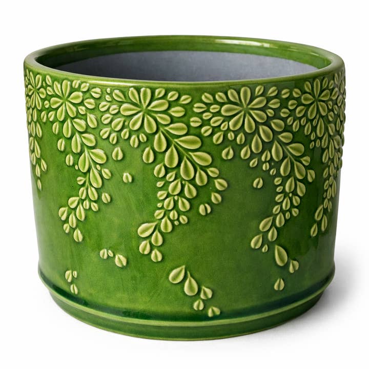 A11121 : Cache-pot en céramique florale, vert, 3 pouces pour la vente par Silver Tree Home & Holiday
