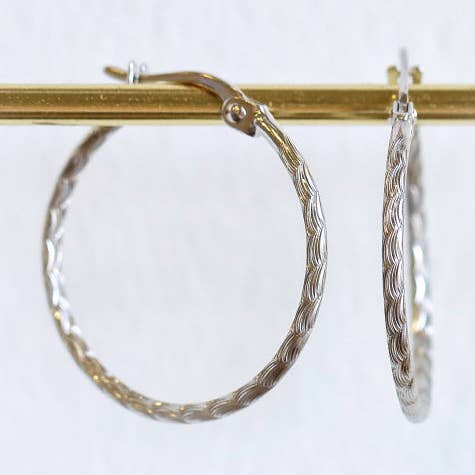 Etched Hoop 14k White for wholesale by Vi Ling Designs
