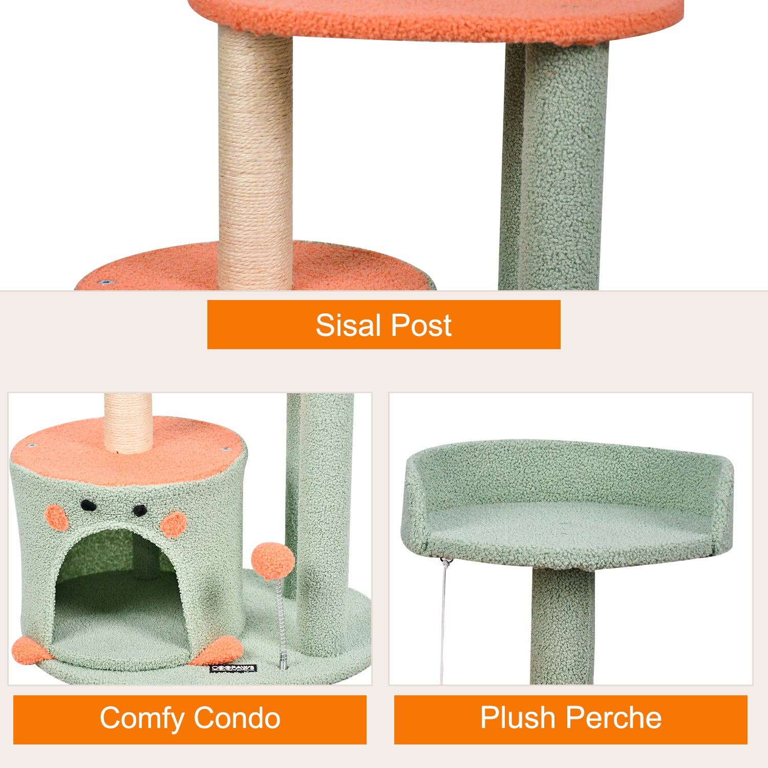 Green GOOPAWS 33-in Faux Fur Top Perch Cat Tree & Condo, Green, 33.9'' for wholesale on Faire3