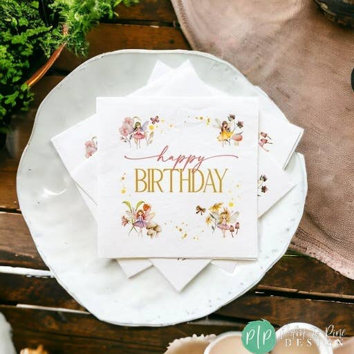 Palm to Pine Design - Wholesale Disposable Napkin - Fairy Birthday Napkins, Fairy Garden Party Tableware Girls4