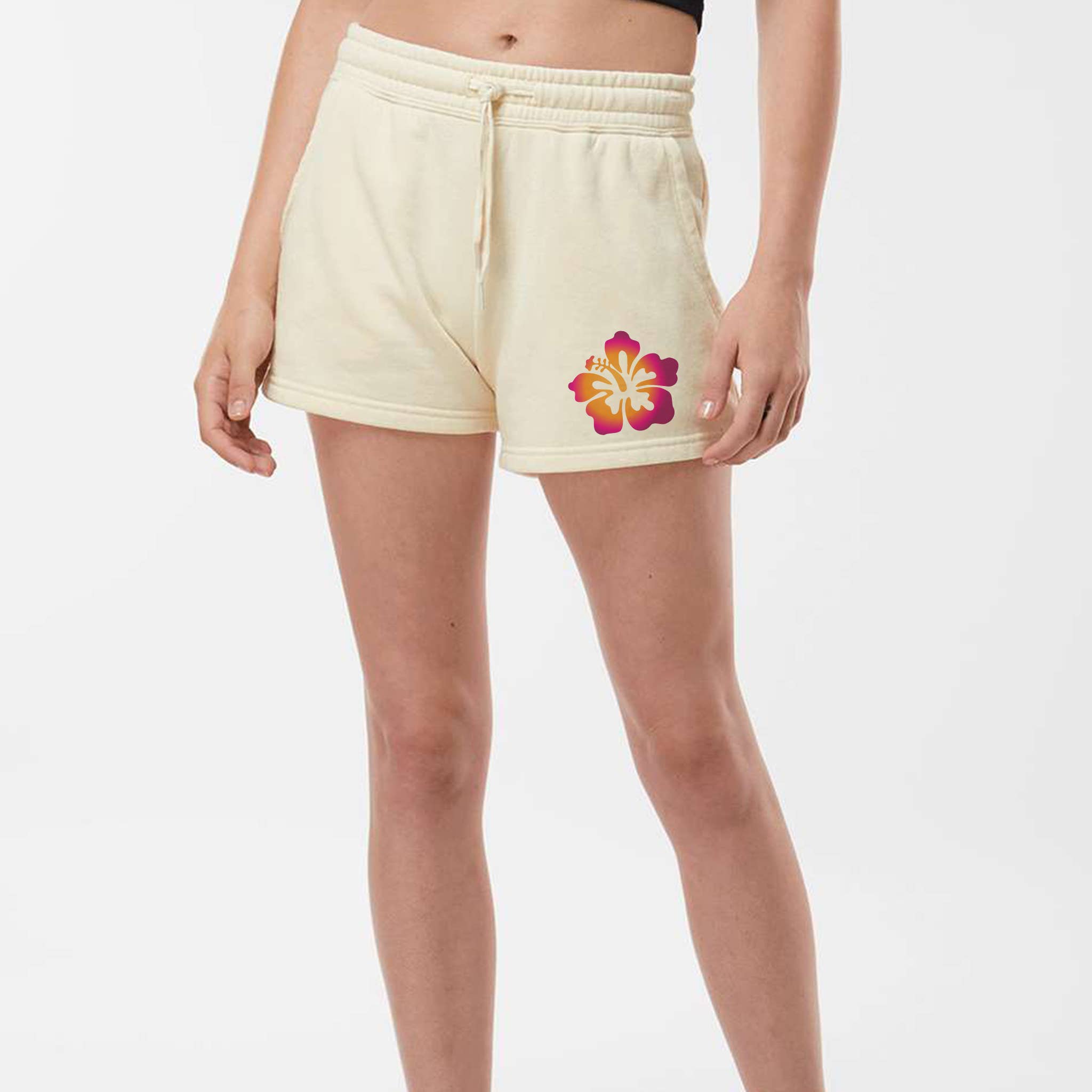 Bone Hibiscus Flower Fleece Shorts for wholesale on Faire2