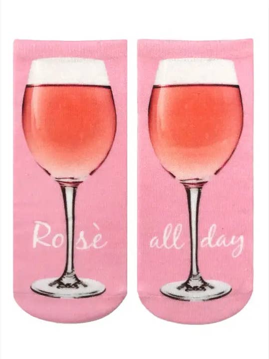 Novelty Graphic Ankle Socks - "Rosé All Day" - Pink for wholesale by Living Royal