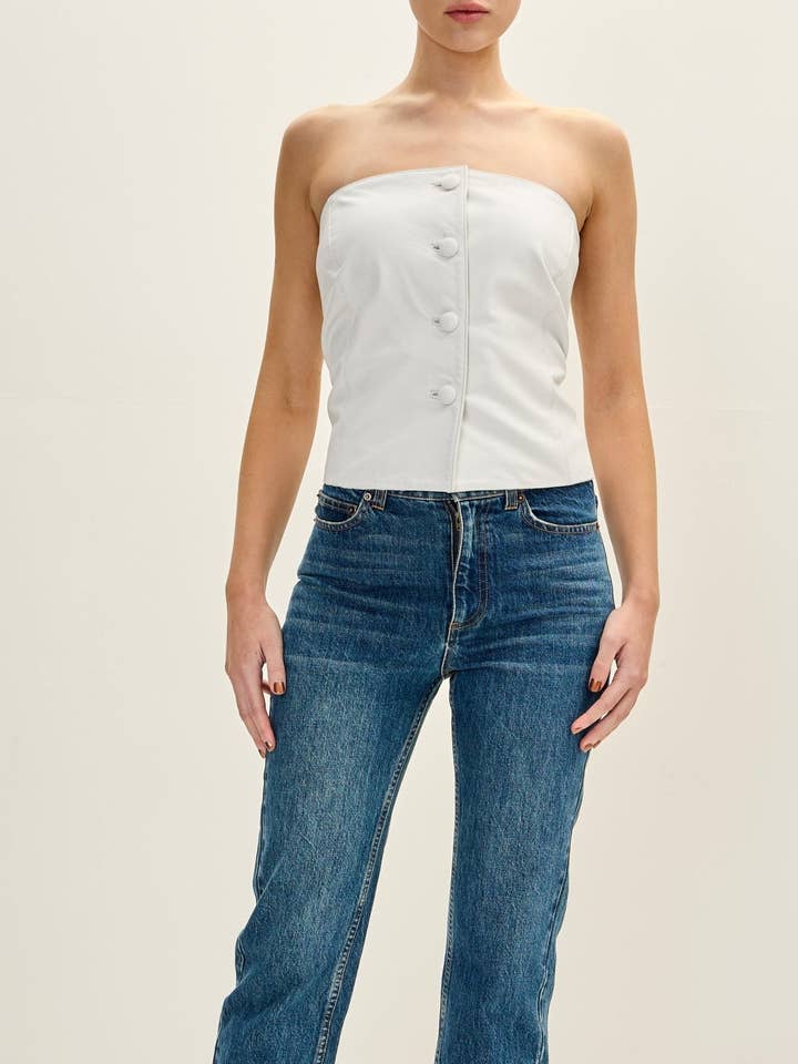 Women’s Lambskin Leather Sleeveless Top - White for wholesale by Ron Tomson