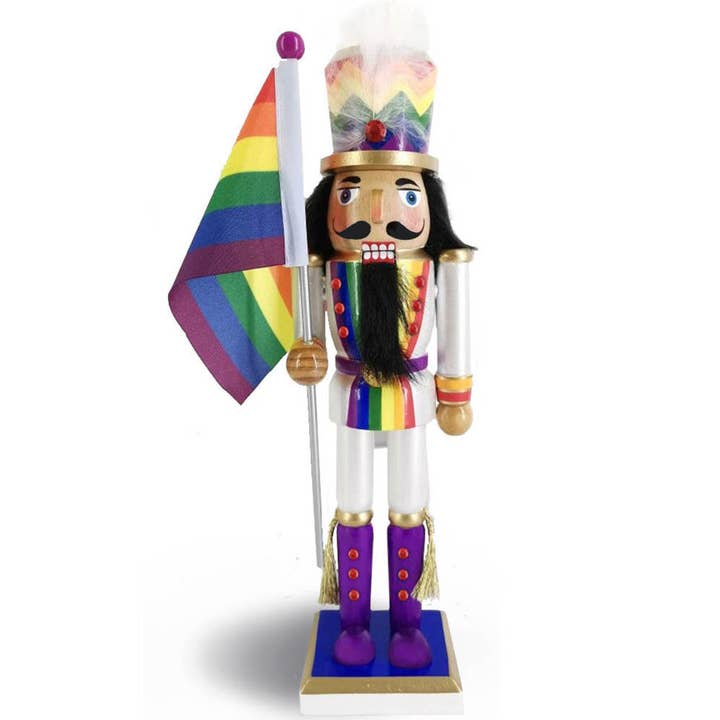 Nutcracker Ballet Gifts - Wholesale Holiday Nutcracker - 12” Pride Nutcracker Soldier with Rainbow Flag
