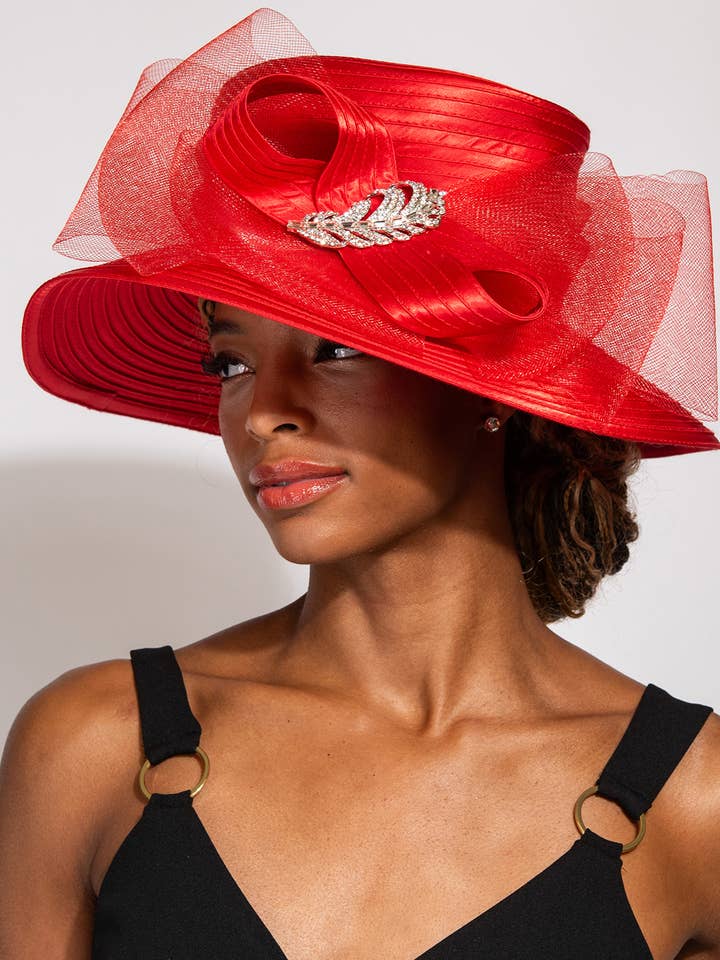 Dressy Brooch Ribbon Hat for wholesale by SP Sophia Collection