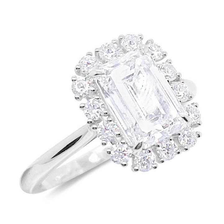 14kt White Gold Lab Grown Emerald Cut Antique Ring for wholesale by Meira T