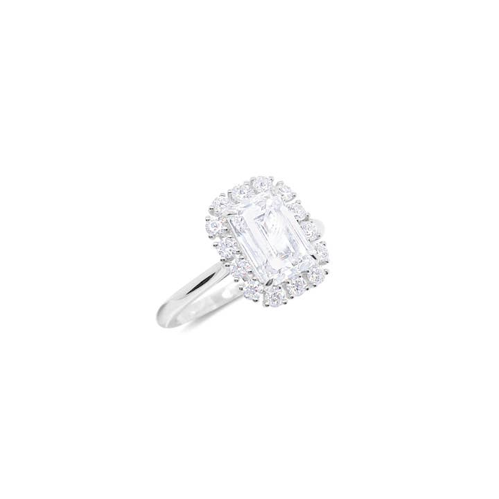 14kt White Gold Lab Grown Emerald Cut Antique Ring for wholesale by Meira T