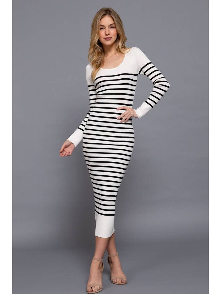 Active Basic | Active USA – Engroshandel Kjole - Dame – Langærmet rundhalset stribet sweater lang kjole11