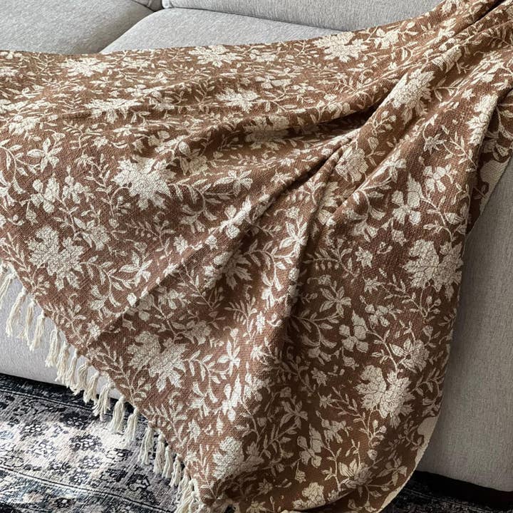 Floral Block Print Cotton Throw Blanket Tassel gift
for wholesale by Sunny Dzyns