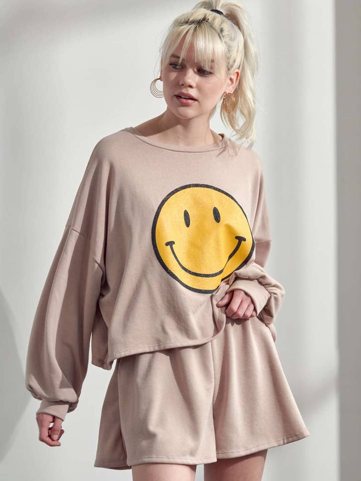 JADE BY JANE - Wholesale Loungeset - Dames - SET KORTE BROEKEN MET SMILE-PRINT1