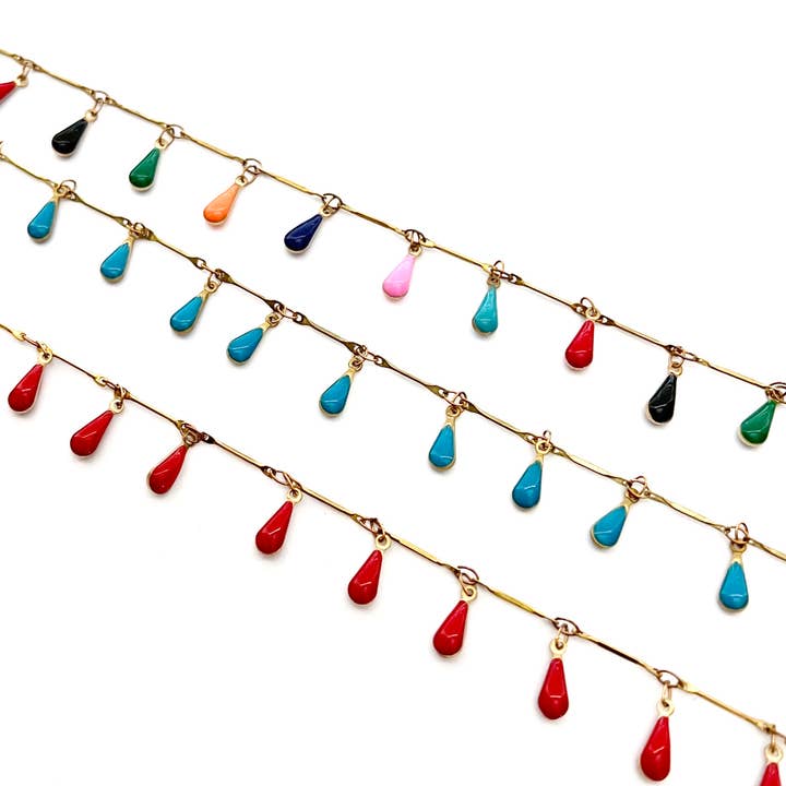 Brass Teardrop Enamel Fringe Necklace for wholesale by Alison Kelley Designs