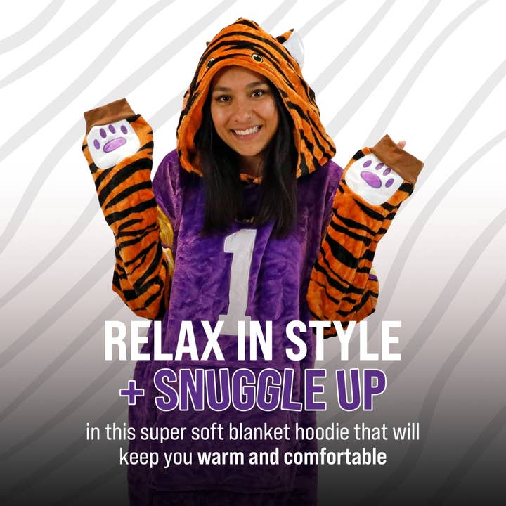 OrangeOnions - Wholesale Hoodie - Unisex - Louisiana State University Mike The Tiger Blanket Hoodie3