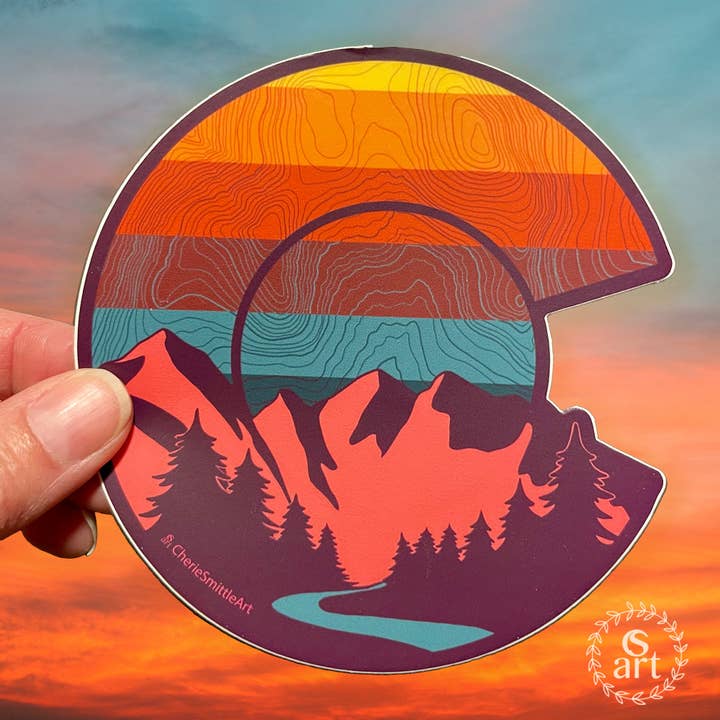 CherieSmittleArt - Wholesale Sticker - Colorado Sunrise Colorado Flag Sticker