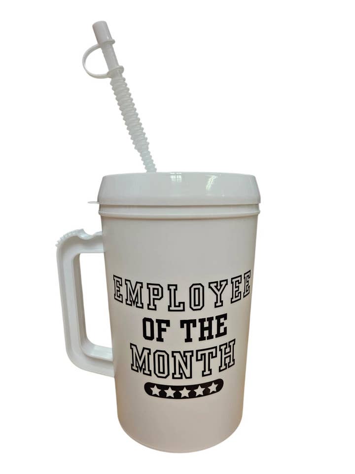 Employee Of The Month HIP SIPS Mega Trucker Mug 34oz for wholesale by Scratch Decor