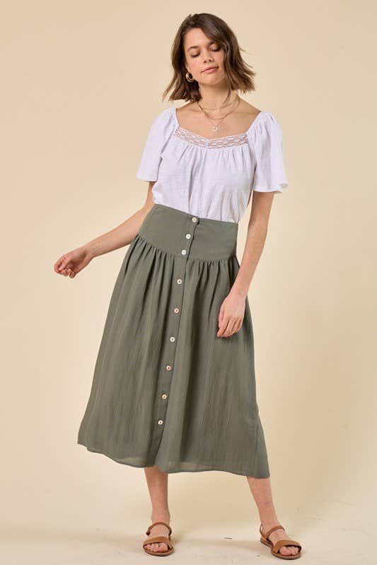 Doe and Rae - Vendita all'ingrosso Gonna - Donna - Gonna posteriore elasticizzata con bottoni sul davanti - 6366S10