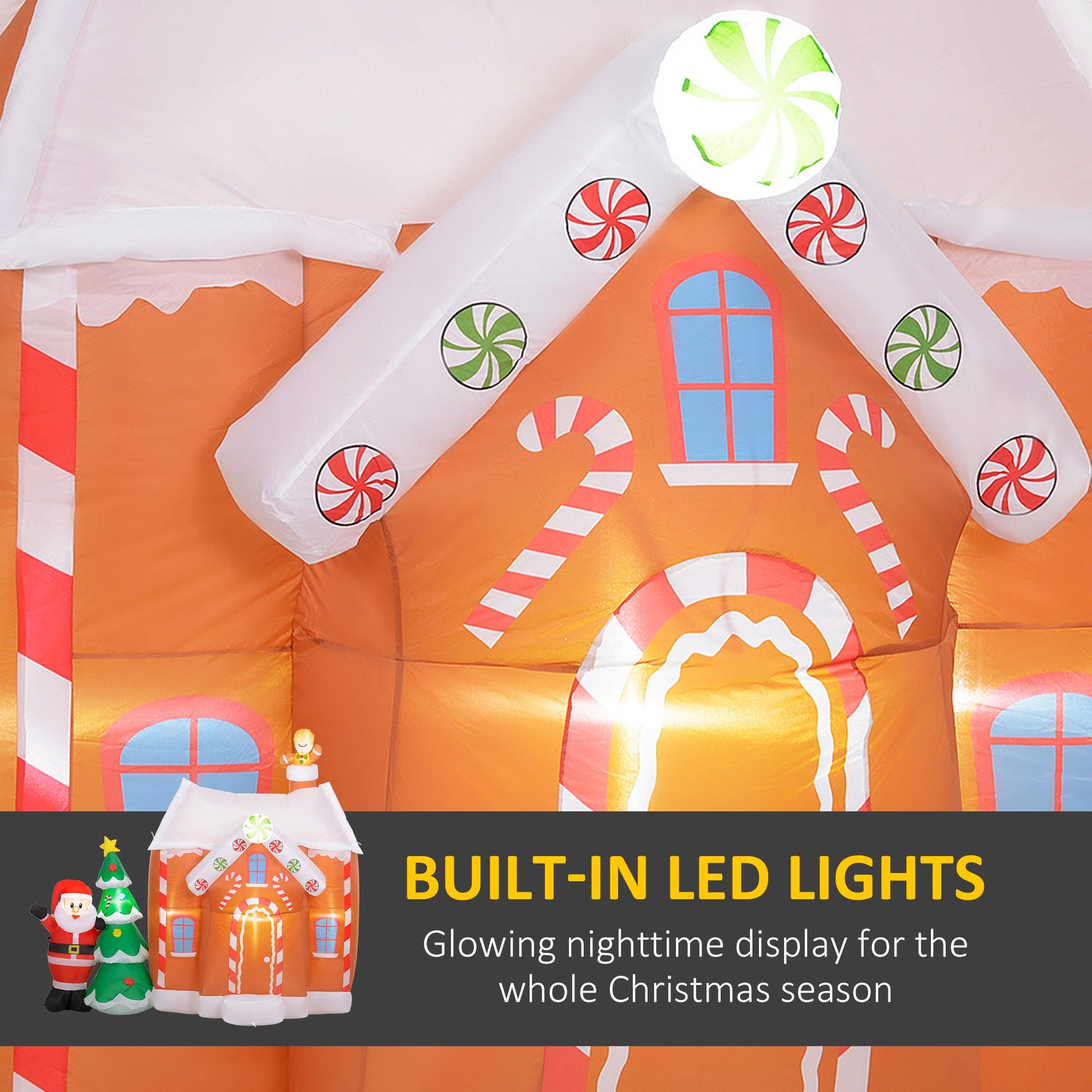 39F Inc. - Wholesale Inflatables - 7FT Inflatable Gingerbread House with Santa and Tree Lights5