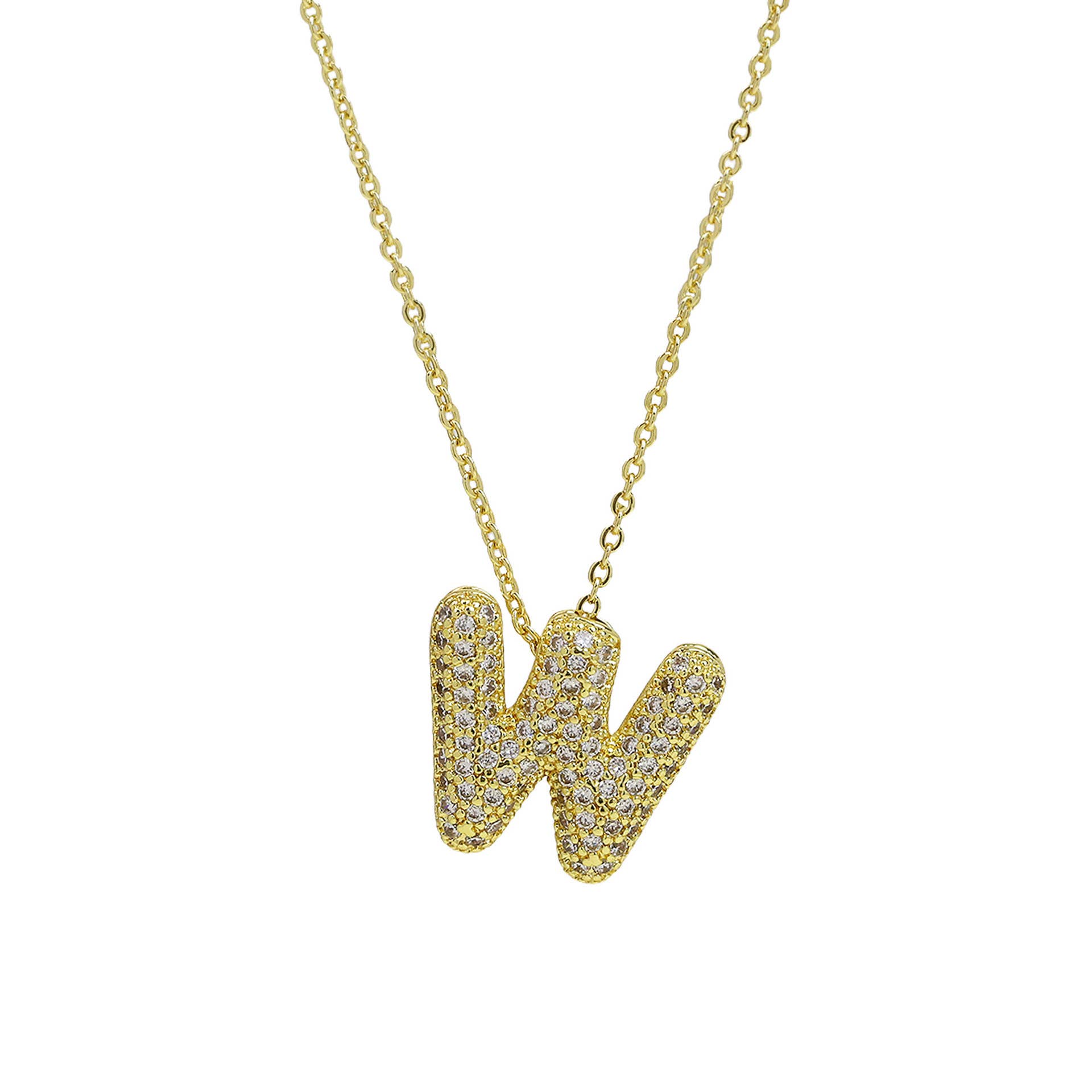 Savvy Bling - Wholesale Pendant/Charm Necklace - Initial CZ Balloon Bubble 18K Gold Necklace54