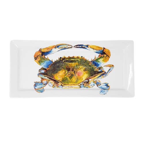 15 x 7 Nit Picker Blue Crab Rectangle Platter for wholesale by Kim Rody Creations LLC