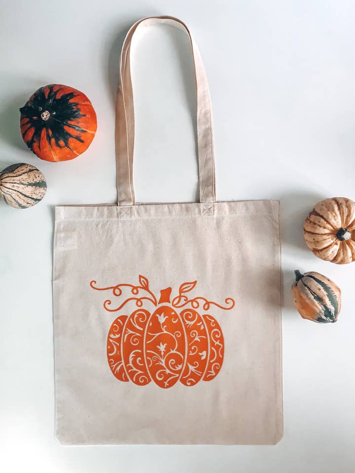 Bolsa Tote de algodón 100 % con diseño de calabaza | Bolsa de hombro y compra para otoño para venta al por mayor de F&F Designs