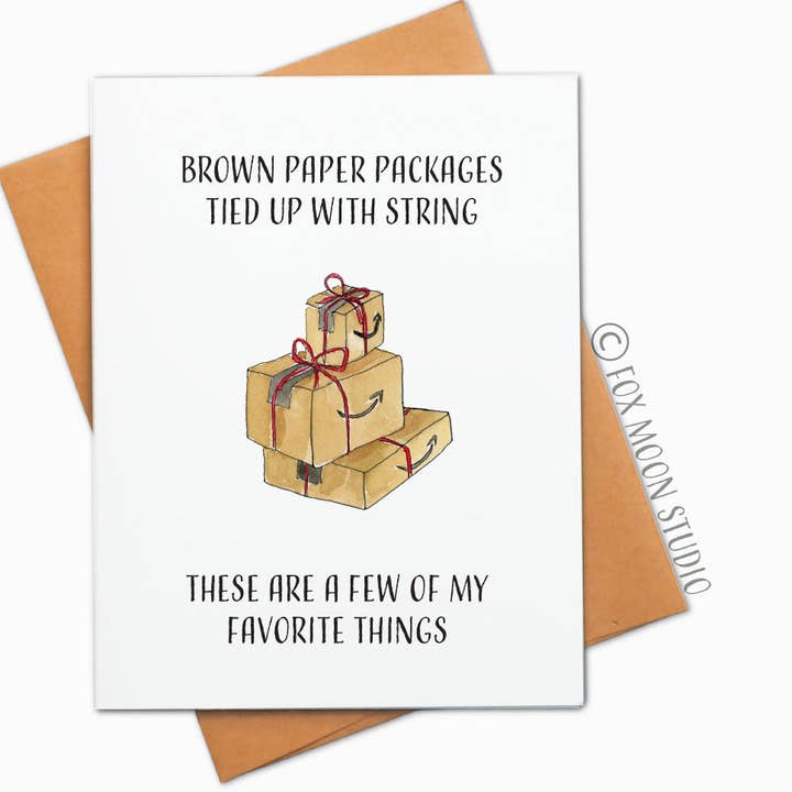 Favorite Things - Brown Paper Holiday Christmas Card for wholesale by Fox Moon Studio
