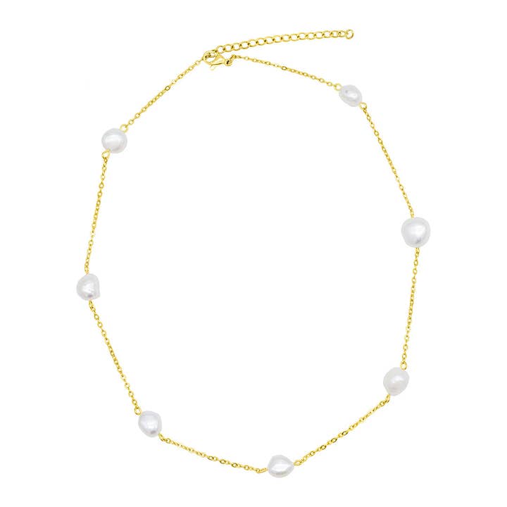 Adornia - Wholesale Beaded/Pearl Necklace - Tarnish Resistant 14K Gold Plated Freshwater Pearl Necklace0