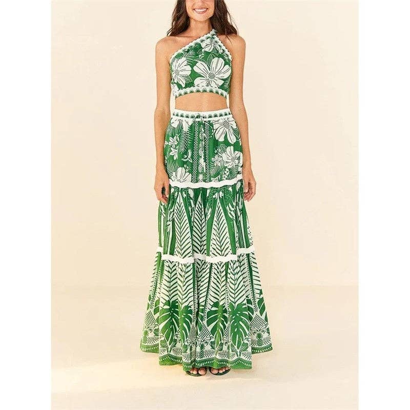 FurDecoration - Wholesale Two Piece Swimsuit - Women's - Printed Mesh One Shoulder Bikini Set - 3 Pieces5