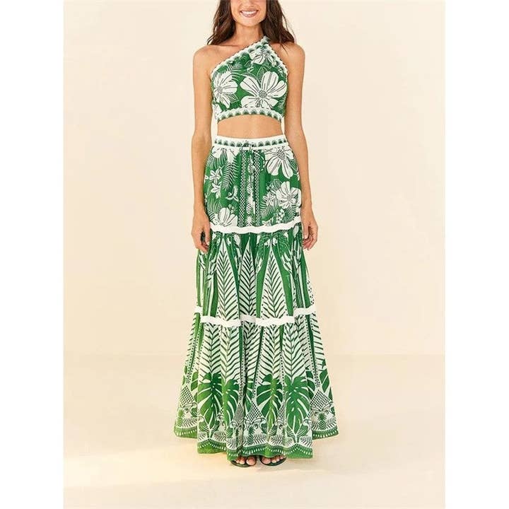 FurDecoration - Wholesale Two Piece Swimsuit - Women's - Printed Mesh One Shoulder Bikini Set - 3 Pieces5