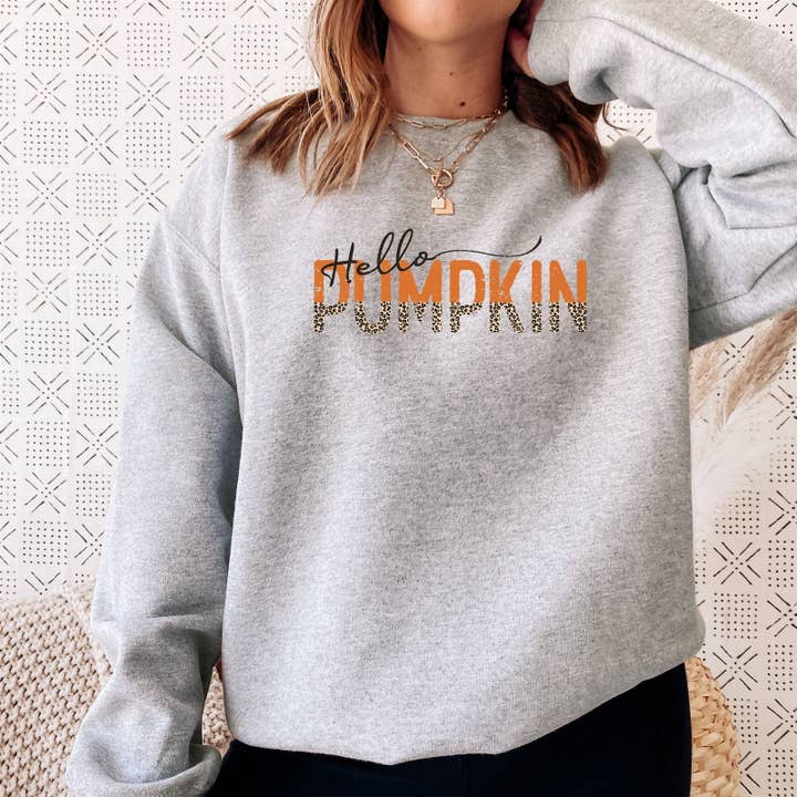 Camisola Hello Pumpkin Leopard com estampa de Leopardo por atacado de Peach Closet