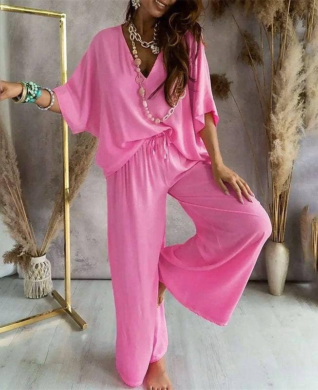 HIDDENBRAND - Wholesale Top & Pant Set (NOT Loungewear) - Women's - Casual lazy T-shirt top & pants set loungewear1