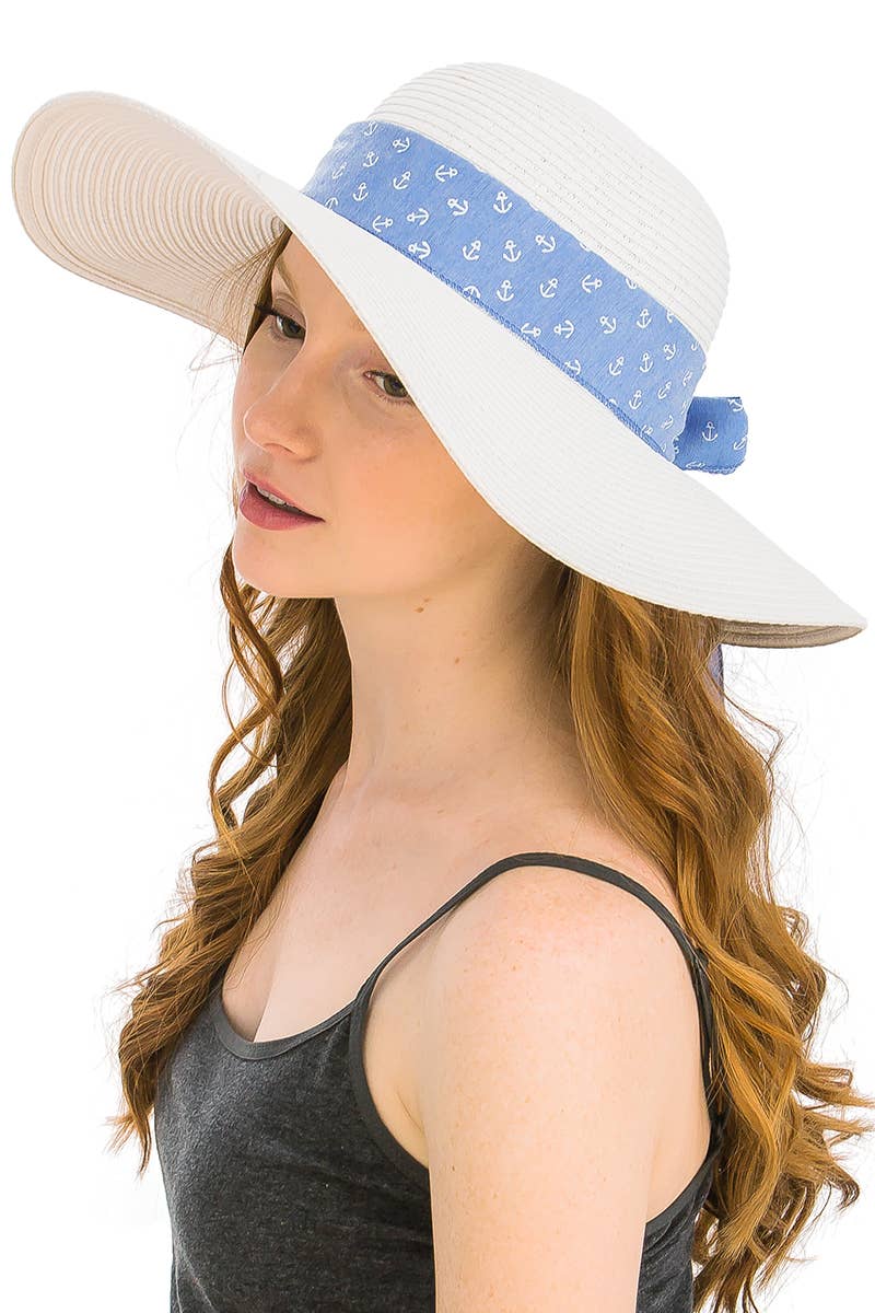 Cap Zone - Wholesale Straw Hat - Women's - Anchor Bow Chiffon Band Floppy Paper Straw Sun Hat5