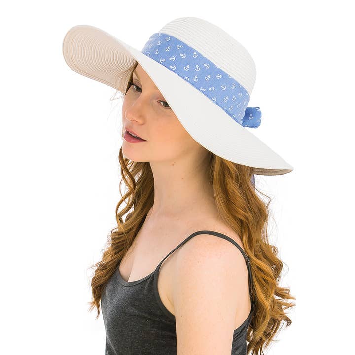 Cap Zone - Wholesale Straw Hat - Women's - Anchor Bow Chiffon Band Floppy Paper Straw Sun Hat5