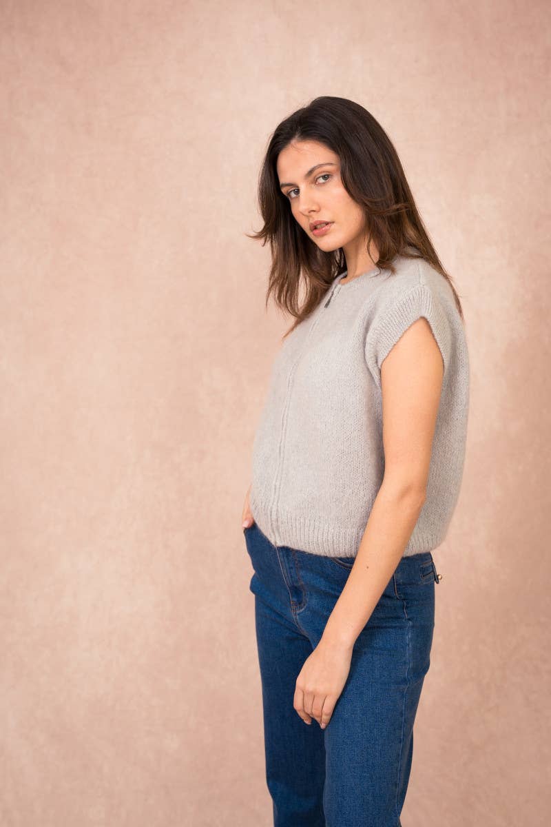 Calie Paris - Vendita all'ingrosso Maglione tricot - Donna - Gilet Senza Maniche con Zip – Misto Mohair10