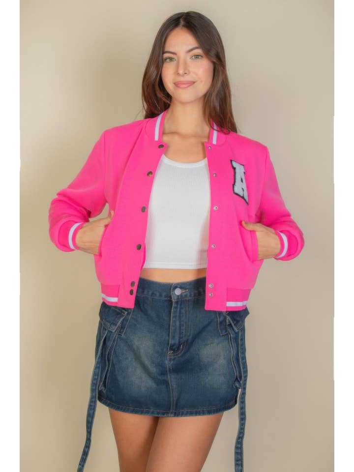 CC Wholesale Clothing - Wholesale Varsity/Baseball Jacket - Women's - Ezwear Letter Patched Crop Varsity Jacket4