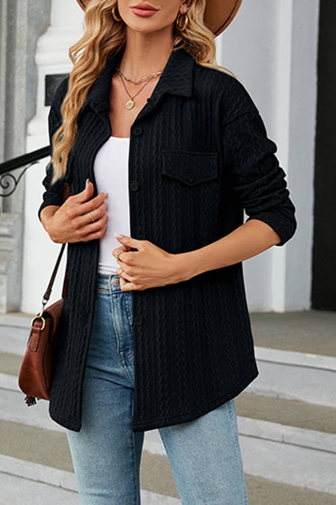 Comely Fashion - Vente Veste-chemise – femme - CF-WZD031 Manteau en jacquard boutonné uni8