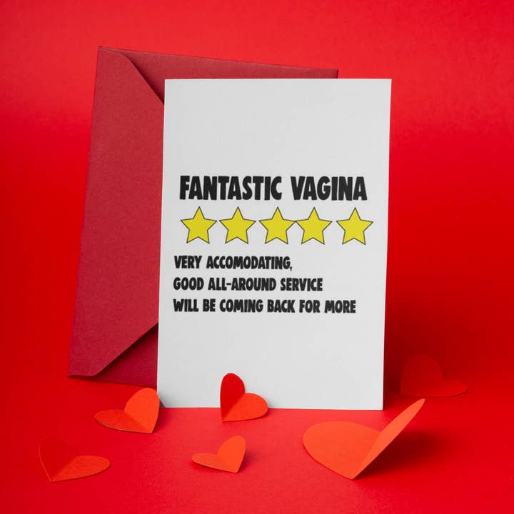 Cheeky Chops Cards & Wanky Candles – wholesale Valentine's Day card – Funny Valentine's card 5 star review fantastic vagina V218