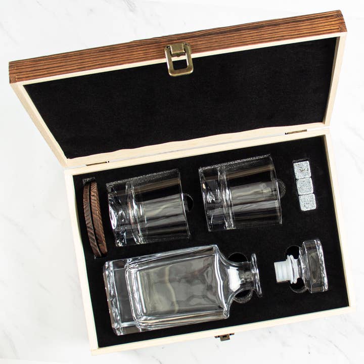 MB Brands Inc - Wholesale Decanter - Add Your Logo - Classic Decanter Set In Wood Box