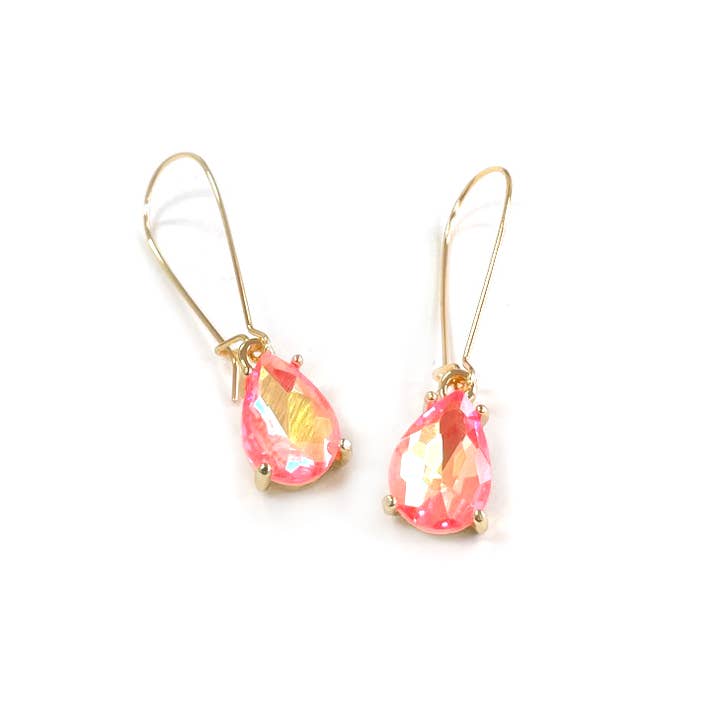 StarryNYC - Wholesale Dangle Earrings - Midi Size Teardrop 5A Grade Glass Drop Kidney Wire Earrings