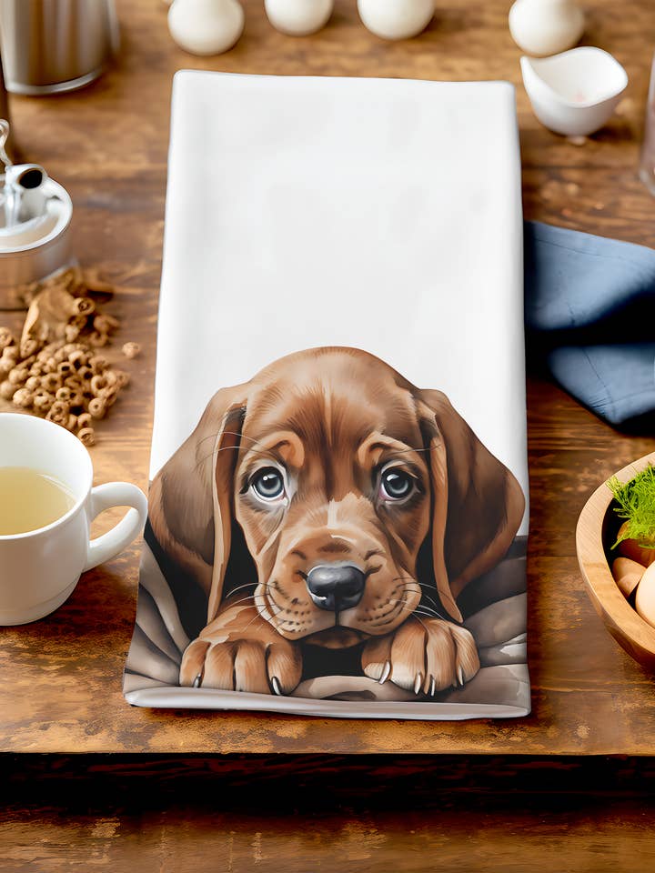 Stig — Süßer Welpe in Decke — einzigartiges Hundegeschirrtuch für den Großhandel von Homemade Hollydays Wholesale