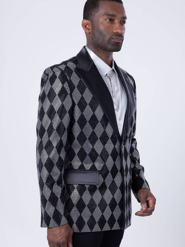 Nero Argento Blazer da uomo con strass con motivo a rombi nero argento 4EBL52 in vendita all'ingrosso su Faire