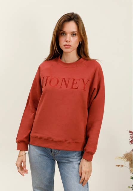 MOOYA - Wholesale Sweatshirt - Women's - Plain cotton sweatshirt with round neck embroidery HONEY - M2190