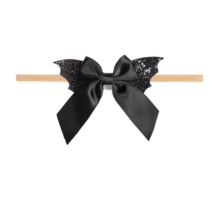 Glitter Bat Halloween Coquette Bow Baby Headband - Hair Bows for wholesale by Sweet Wink