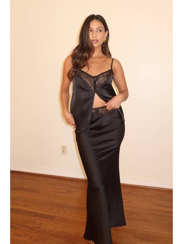 SATIN WITH LACE INSERT CAMI AND SKIRT SET for wholesale by Et Clet