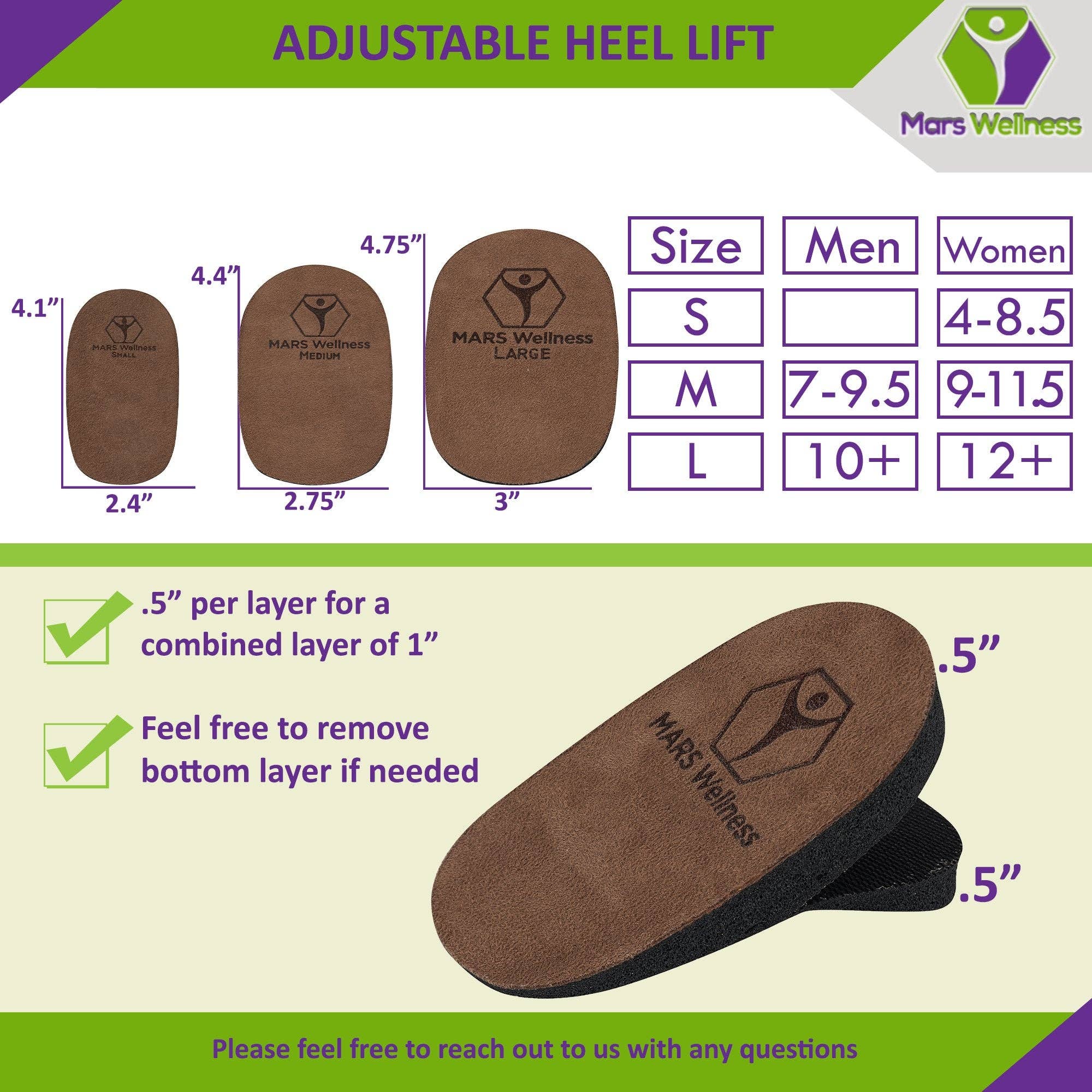 Mars Wellness – wholesale Inserts/soles – Unisex – Adjustable 1 Inch Orthopedic Heel Lift  - 1 Heel Lift3