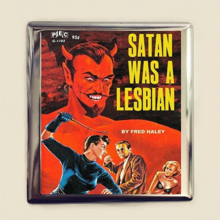 FringePop - Wholesale Cigarette Case - Satan Was a Lesbian Pulp Cigarette Case Business Card ID Holder Wallet Gay Retro Book LGBTQ Kitsch Campy 1960's Queer
