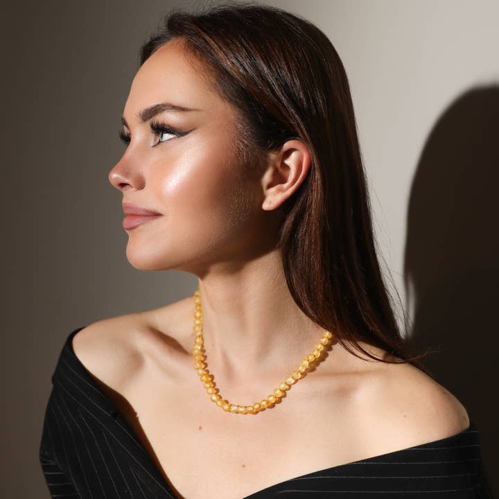 Lemon Baroque Raw Amber Beads Necklace for Adult for wholesale by The Natural Amber