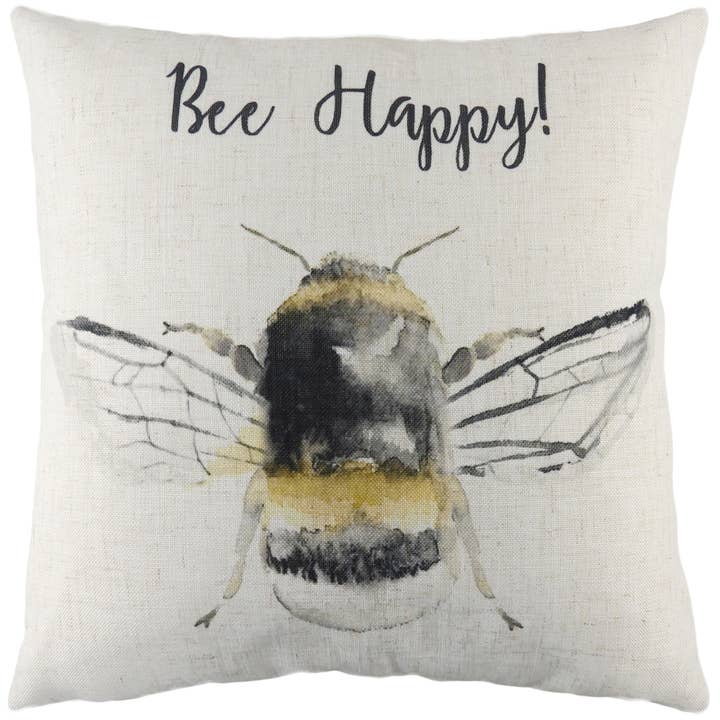 Bee Happy Printed Cushion White for wholesale on Faire