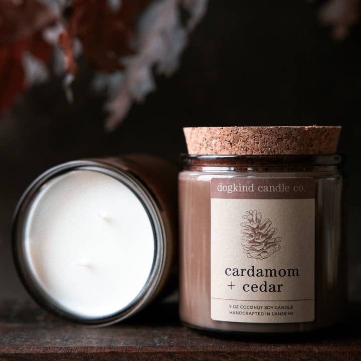 Cardamom + Cedar for wholesale by Dogkind Candle Co