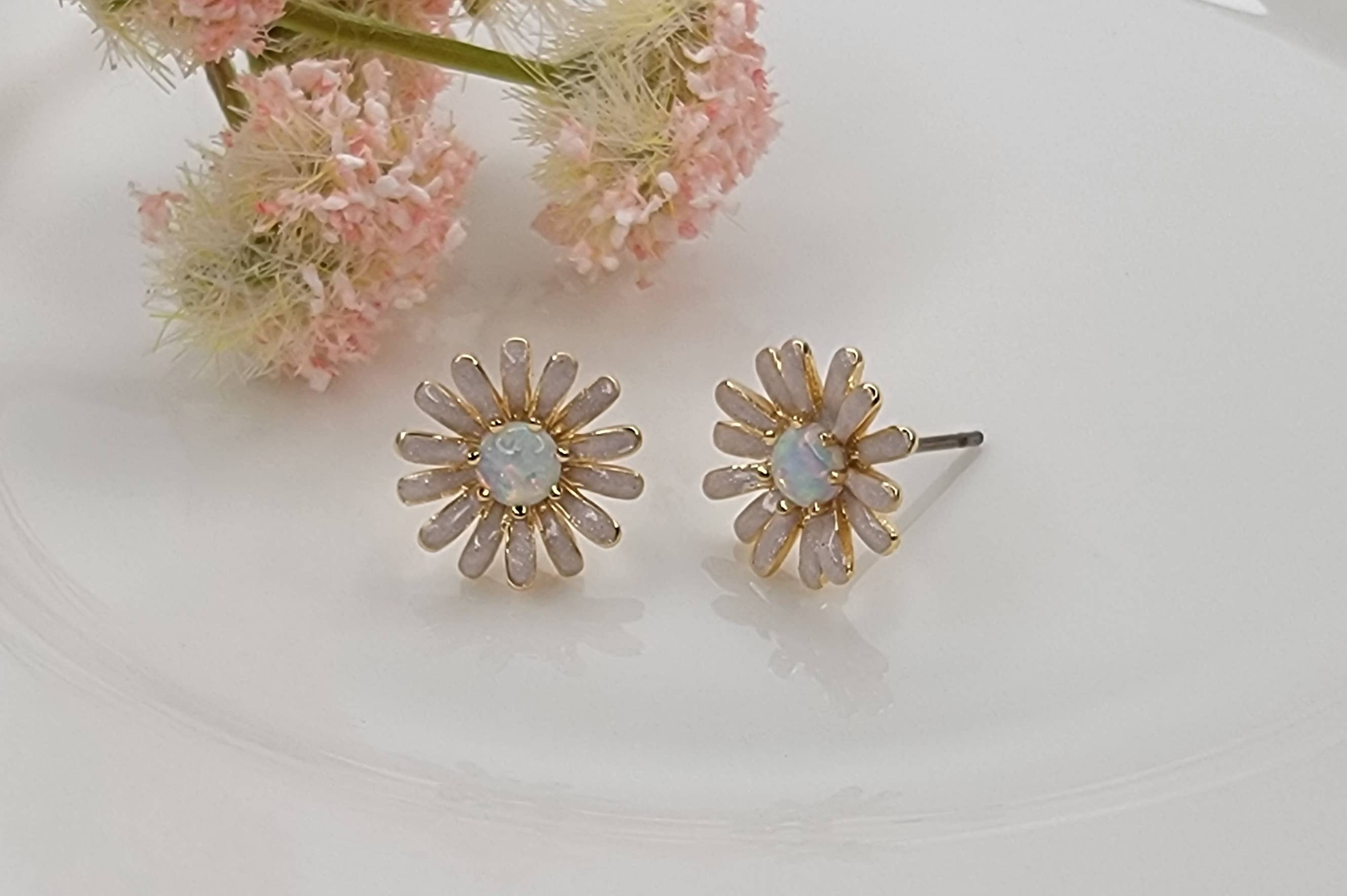 BETTYOH INC - Wholesale Stud/Post Earrings - DAISY FLOWER WITH OPAL STONE ACCENT POST EARRINGS.2