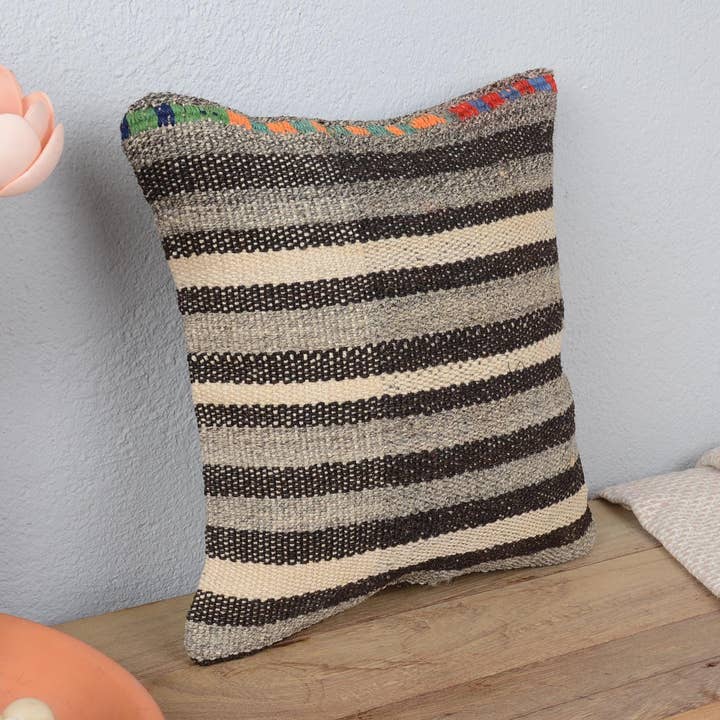 12x12 Turkish Kilim Vintage Striped Sofa Pillow for wholesale by Kilim Pillow Decors