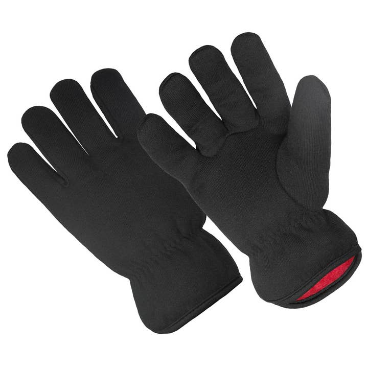 Hands On - Vente Gants – unisexe - Gants en jersey marron doublés de molleton rouge HANDS ON™ - Paquet de 2